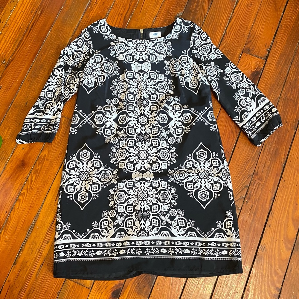 Black & White Tunic Dress 3/4 Sleeves Lined  Size Medium